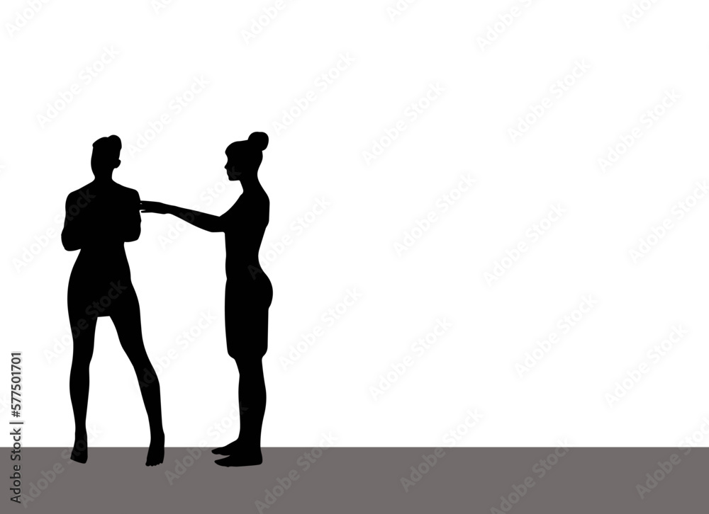 Two black women silhouettes apologizing