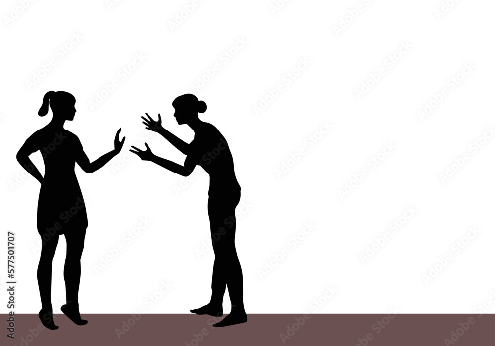 Two black women silhouettes fighting