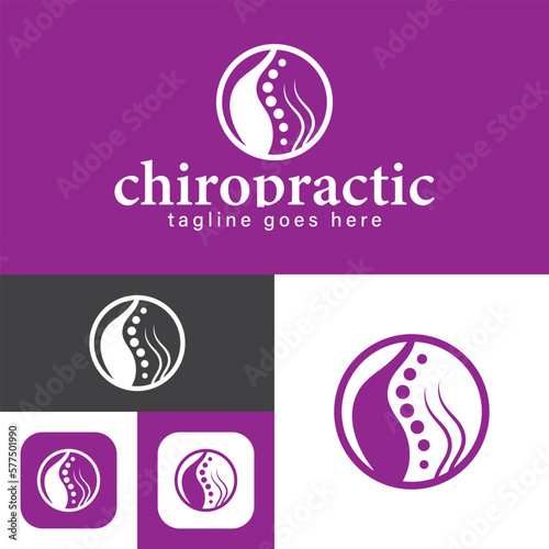 Chiropractic logo.Spine symbol.Round Shape.Massage, back pain and osteopathy icon.Creative Symbol.Vector illustration.