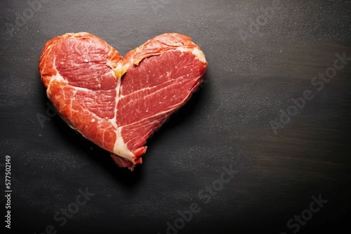Heart shape raw fresh beef steak on metal background