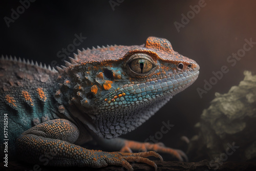 Animal photography lizard hasselblad, close up, dark professional background banner or header with cinematic lightning.