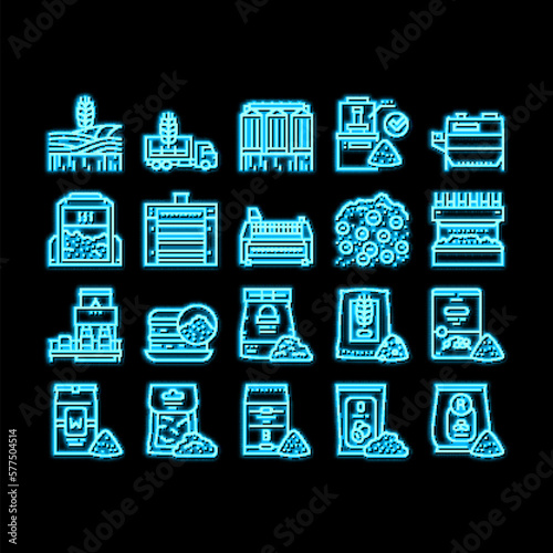 Flour Factory Industry Production neon glow icon illustration