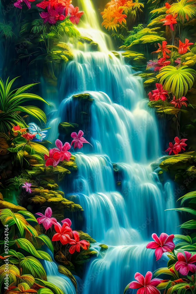 Breathtaking Jungle Falls in Full Bloom