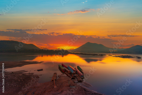 Beautiful view of the Mekong river in the morning Kaeng Khut couple scenery  Chiang Khan  Thailand