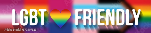 LGBTQ+ word lettering banner. Design typography with Gay parade symbol. Flag blurred background. June month. Banner Love is love. Human rights or diversity concept. Template event banner design.
