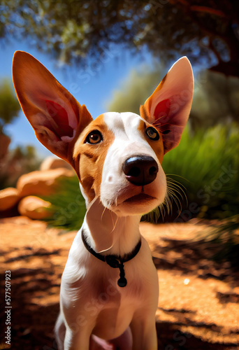 Ibizan Hound puppy playing outdoors, Generative AI