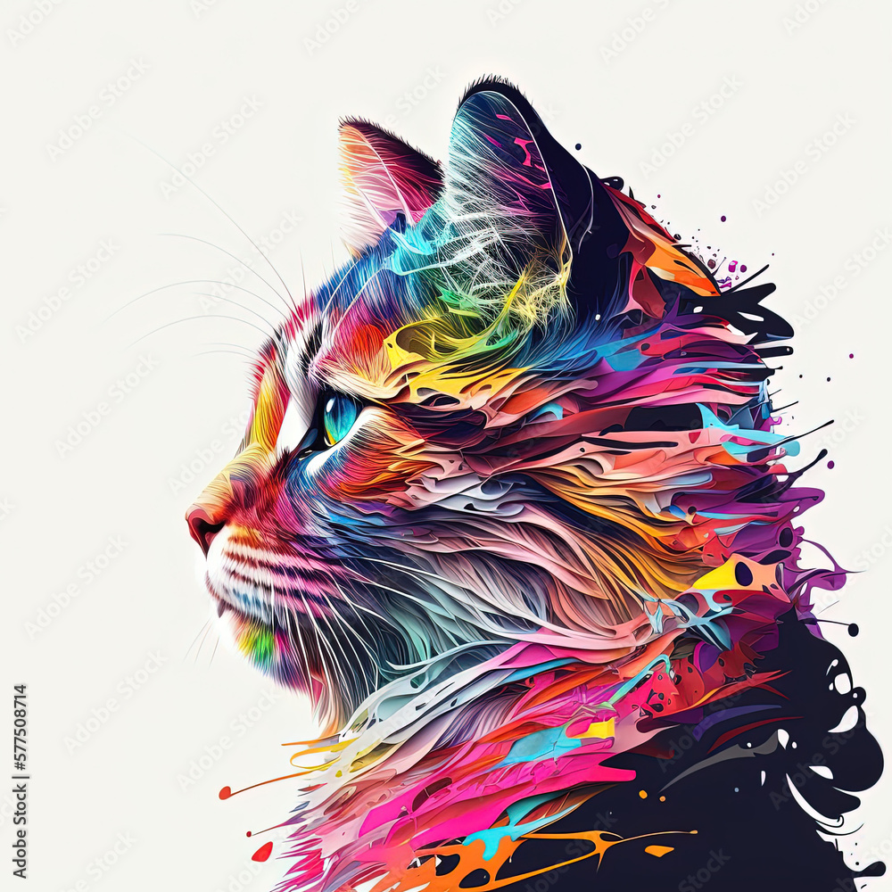Fototapeta Colorful cat digital art, Cat side face , Stylish Cat