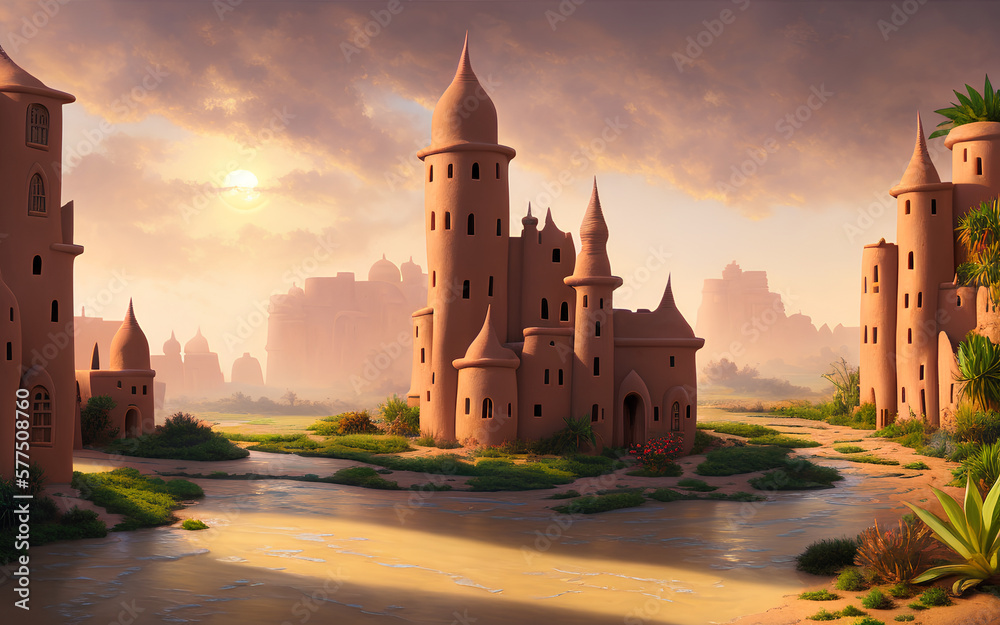 Obraz premium Wüstendorf mit Lehmhäuser