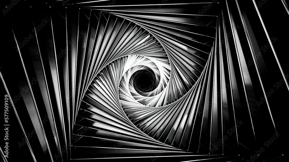 Grey iron tunnel. Design.A light tunnel in animation that rotates in