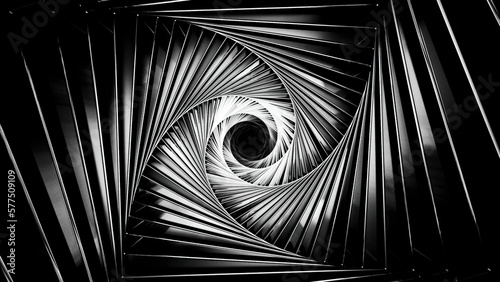 Fototapeta Naklejka Na Ścianę i Meble -  Grey iron tunnel. Design.A light tunnel in animation that rotates in different directions with darkness inside.