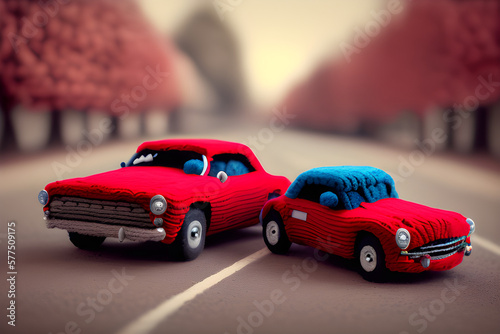 red toy car on the road, generative AI