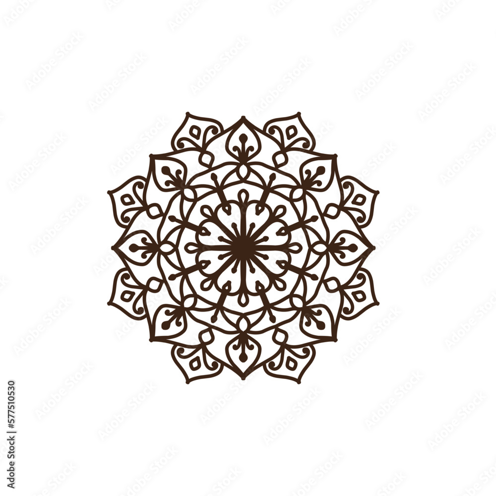 Circular pattern in mandala shape for Henna, Mehndi, tattoo, decoration. Decorative ornament in ethnic oriental style. Coloring book page.