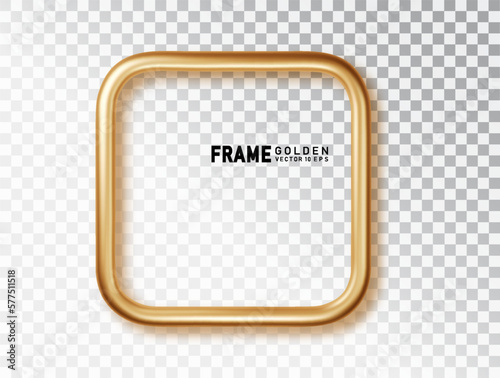 Gold frames soft corner square with shadows isolated on transparent background. Golden luxury realistic border