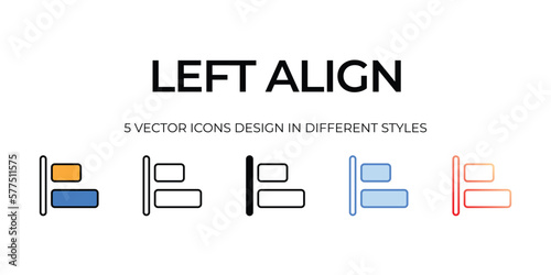 left align Icon Design in Five style with Editable Stroke. Line, Solid, Flat Line, Duo Tone Color, and Color Gradient Line. Suitable for Web Page, Mobile App, UI, UX and GUI design.
