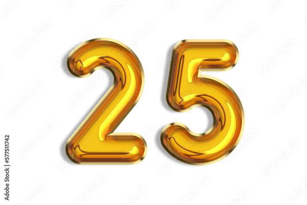 25 years old. Gold balloons, 25th anniversary number, happy birthday congratulations. Illustration of golden realistic 3d symbols. Banner, icons isolated on white background. 25 years old. Gold balloons, 25th anniversary number, happy birthday congratulations. Illustration of golden realistic 3d symbols. Banner, icons isolated on white background.