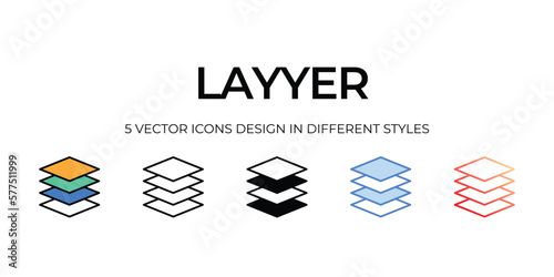 layyer Icon Design in Five style with Editable Stroke. Line, Solid, Flat Line, Duo Tone Color, and Color Gradient Line. Suitable for Web Page, Mobile App, UI, UX and GUI design.