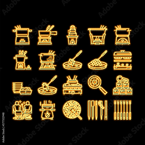 Fondue Cooking Delicious Meal neon glow icon illustration