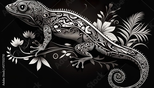 gecko illustration for tattoo or wall sticker