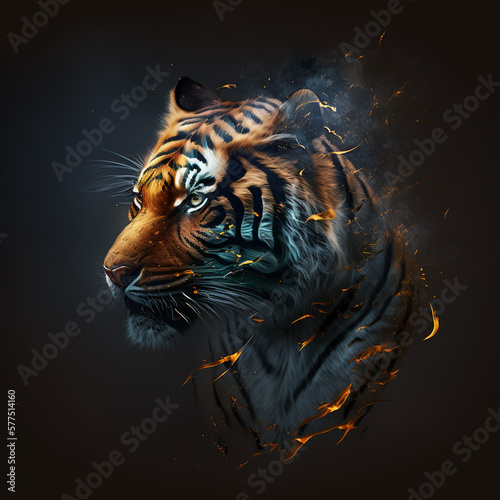 Tiger deagon in japanese style, tiger in the sky, tiger in the dark, tiger in the dark, tiger in the night, tiger on a black background, realism, graphics, 8k, 4k, ultra graphics, hyperrealism © Ivan