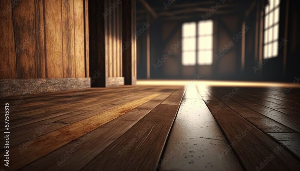 an empty room with a wooden floor and two windows in it. generative ai an empty room with a wooden floor and two windows in it. generative ai
