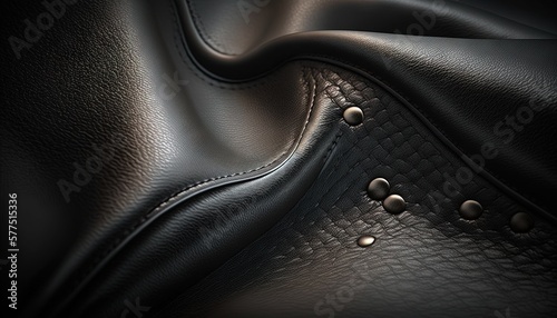  a close up of a black leather material with rivets. generative ai