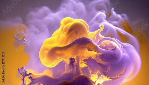 a yellow and purple background with a lot of smoke in it.  generative ai photo
