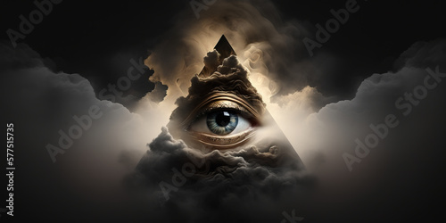 Eye of Providence, eye enclosed in a triangle. Generative AI