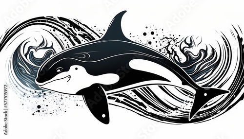 orca illustration for tattoo or wall sticker