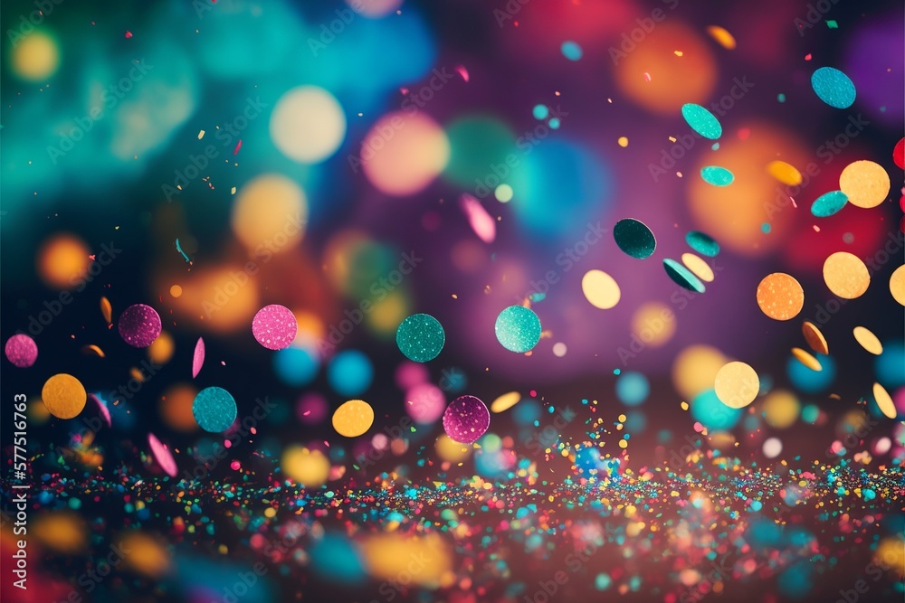 Naklejka premium Confettis and bokeh abstract background, Generative AI