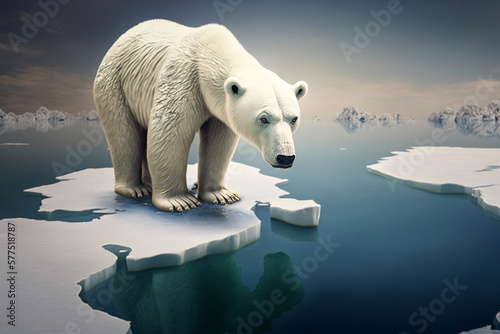 polar bear on melting iceberg climate change © Melinda Nagy