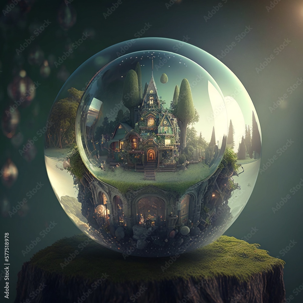 Quaint Magical Fantasy Cottage Inside a Crystal Ball. [Fantasy