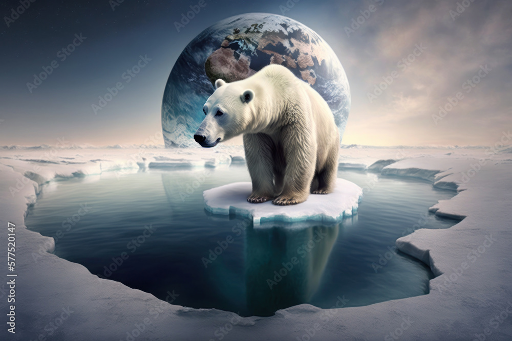 polar bear in melting glacier. global warming and climate change ...