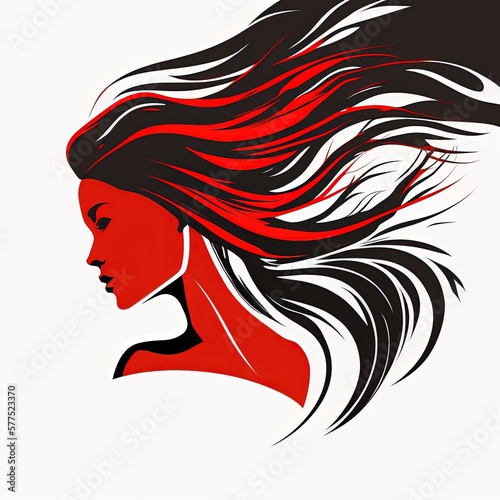 Logo with smooth woman hair, red and black color. Generative AI.