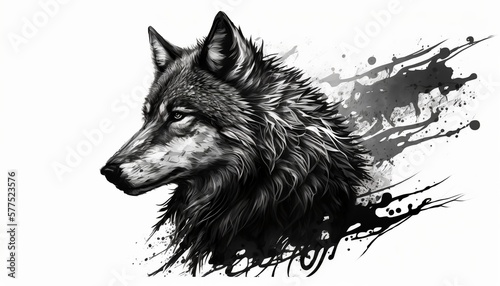 wolf illustration for tattoo or wall sticker photo