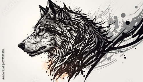 wolf illustration for tattoo or wall sticker