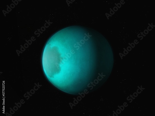 Fantastic exoplanet in space. Extrasolar planet with atmosphere, cosmos background.