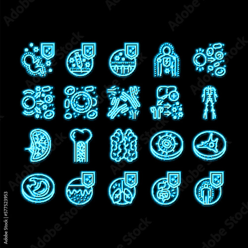 Immune System Disease And Treat neon glow icon illustration