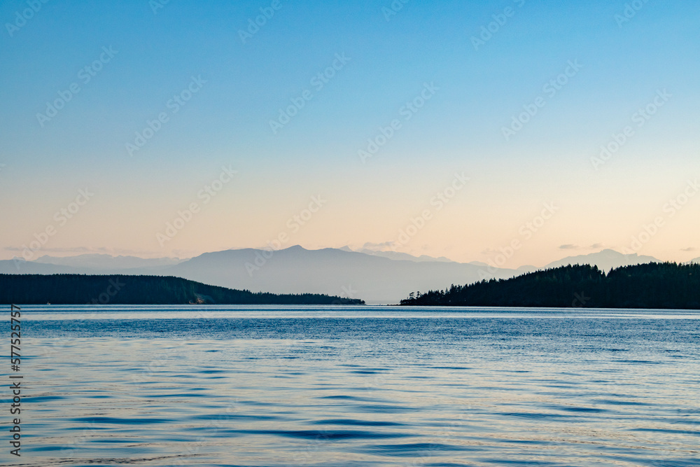 Mountains Silhouetted Along the Strait of Georgia in Vancouver Island, British Columbia, Canada