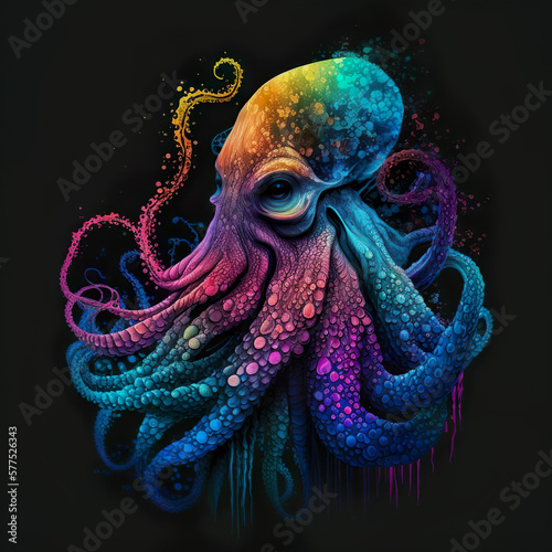 AI-Generated Psychedelic DJ Octopus Squid Art