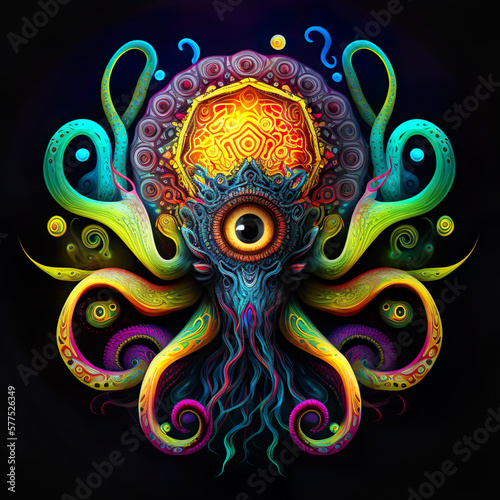 AI-Generated Psychedelic DJ Octopus Squid Art