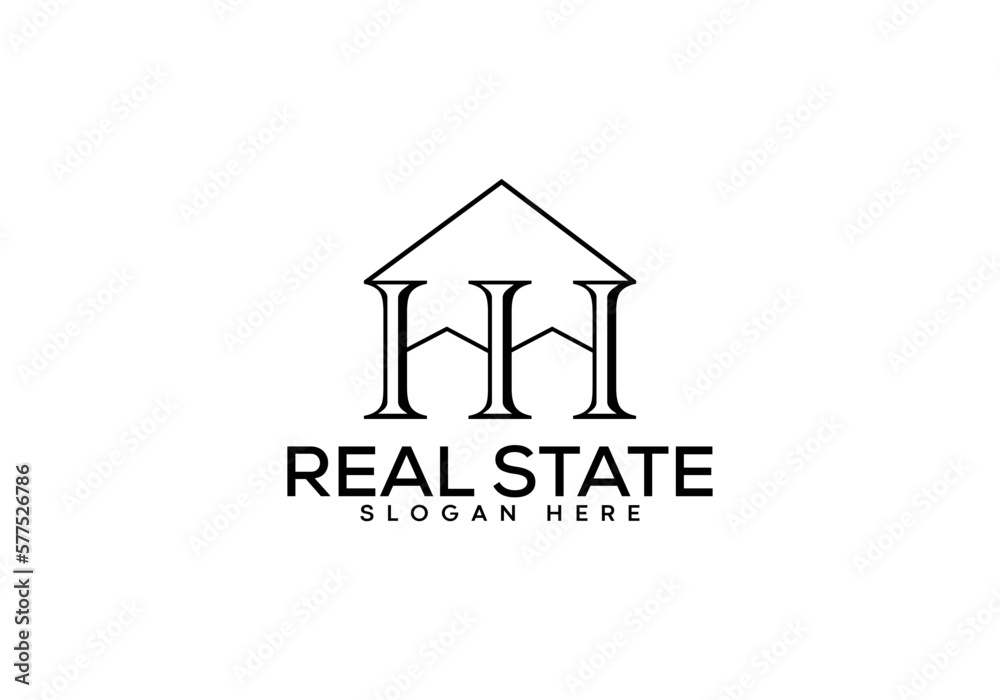 HH letter with real state house home logo design on luxury background. HH monogram initials letter logo concept. HH letter icon design. HH elegant and Professional black letter icon on white backgroun
