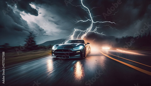 Lightning-Fast Sports Car Blazing Down the Road - A Thrilling  Generative AI Illustration © Ahzrael