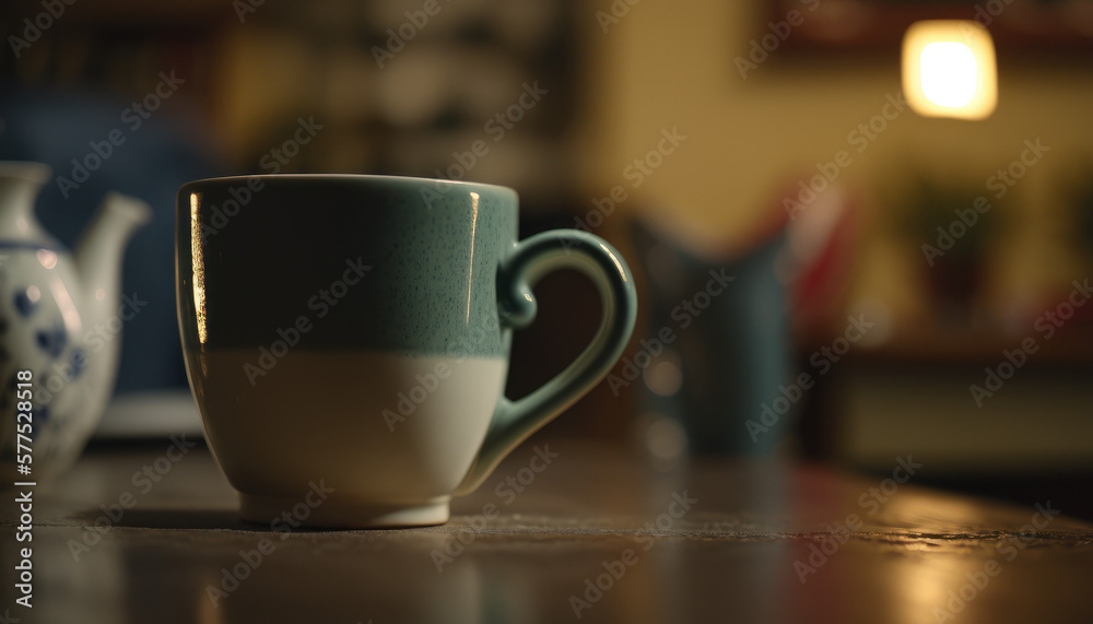 Obraz premium cup of tea coffee at a cafe/ restaurant Generative AI, Generativ, KI