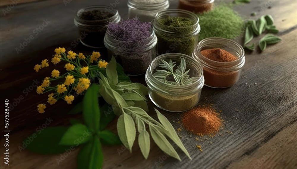 Healing Herbs and spices on a wooden board, wooden table. Healing Herbs and spices on a wooden board, wooden table.