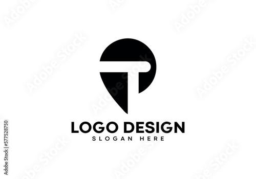 PT letter with location icon logo design on white background. PT monogram initials letter logo concept. PT letter icon design. PT elegant and Professional black letter icon on white background.