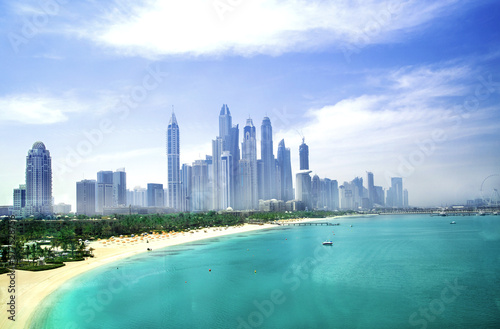 Dubai marina view with white sand beaches and skyscrapers © IRStone