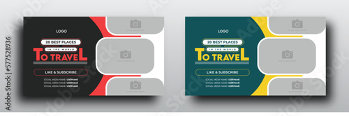 Red and yellow color variation travel youtube thumbnail template design
