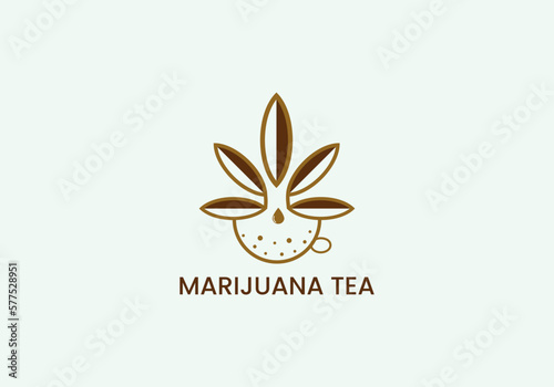 Marijuana Tea Logo Design, Hemp Tea Logo Design, Cbd tea, cannabis leaves tea Logo Design template