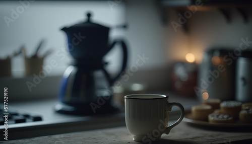 cup of tea coffee in the morning, kitchen vintage Generative AI, Generativ, KI