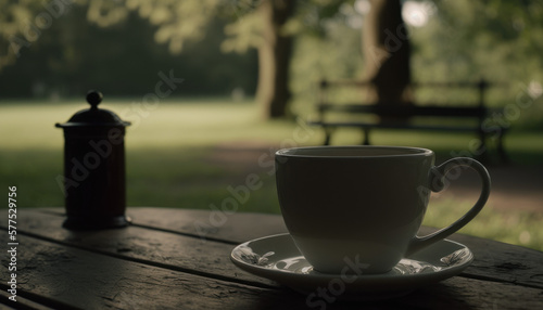 cup of tea coffee outside in the garden, summer, nature Generative AI, Generativ, KI
